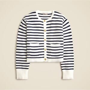 J. Crew Stripe New Relaxed Emilie Sweater Lady Jacket CB889 White Blue Sze M NWT